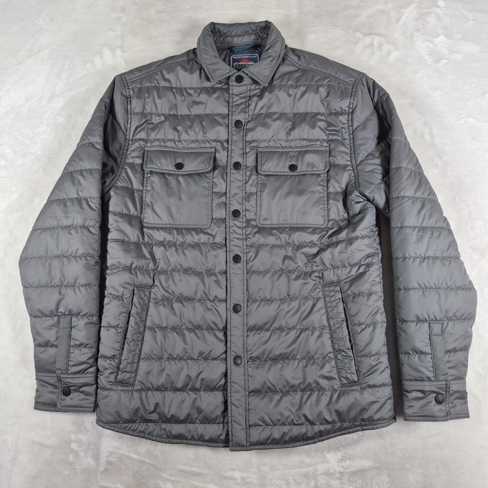 Faherty Atmosphere Full Zip Jacket Men's Small Gray Puffer Snap Button Comfort